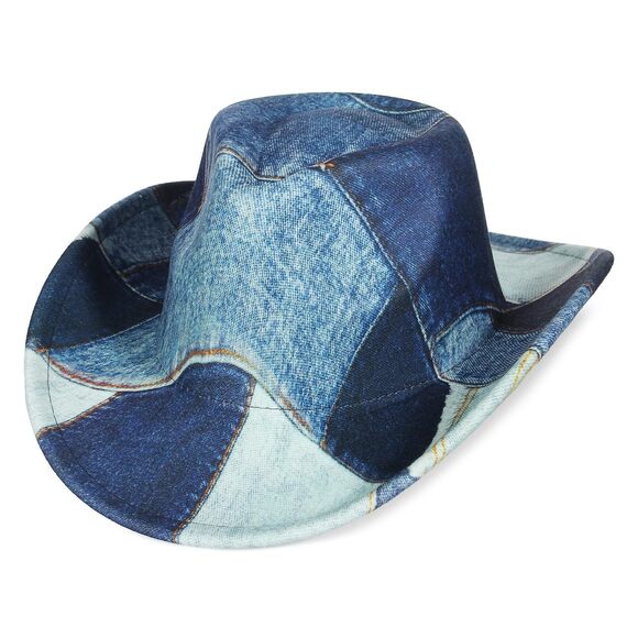 Еоzу Accessories - 6547 Tie Dye Denim Patchwork Cowboy Hat For Women Men Western Wide Brim